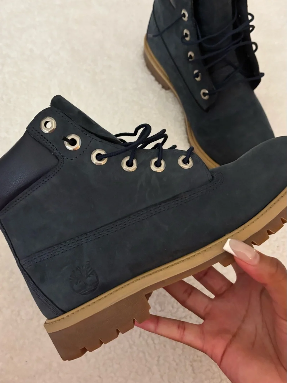 Timberland Navy Nubuck Lace-Up Work Boots with Tan Lug Sole